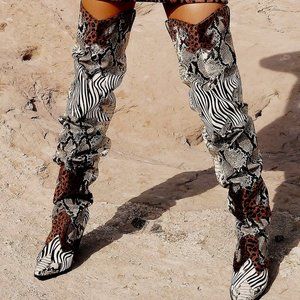 Over The Knee Western Cowgirl Boots with Chunky Heel